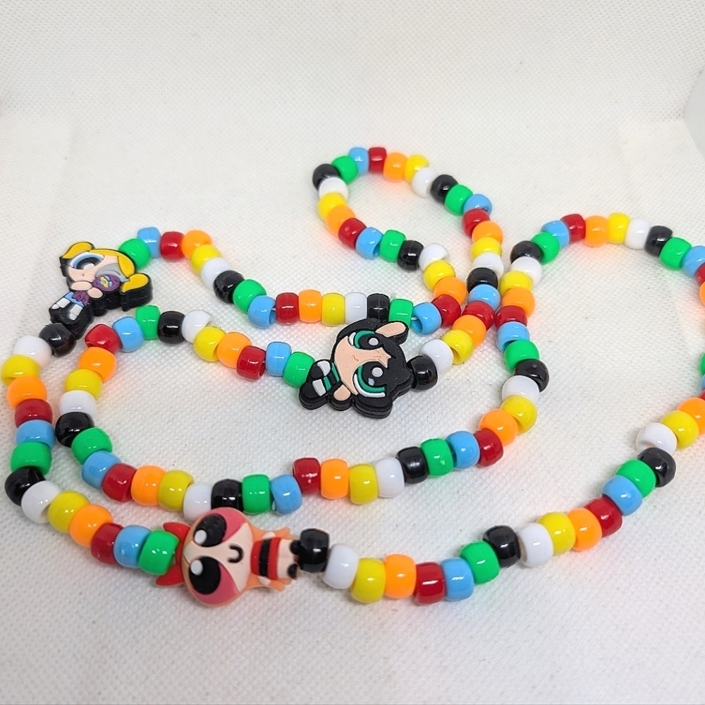 Handmade Powerpuff Girls Silicone Bead Kandi Necklace